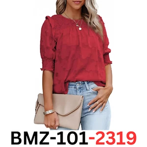 Dokotoo Women Summer Crew Neck Flowy Ruffle Half Sleeve Shirred Cute Top, Red, M - Picture 1 of 1