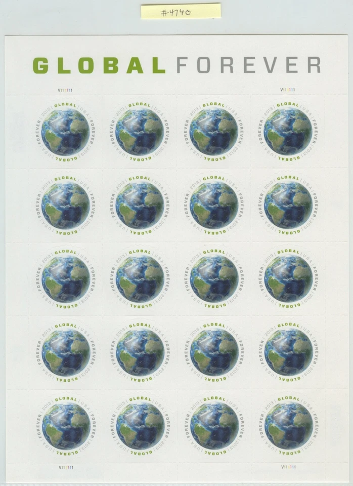 US, #4740 - GLOBAL FOREVER 2013 Sheet of 20 stamps Mint Never Hinged. Perfect!!! - Image 1 of 1