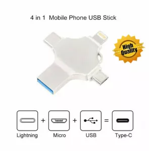 Chiavetta di memoria 4in1 USB 3.0/Micro USB/Type-C/Lighting OTG per PC Apple Samsung - Foto 1 di 10