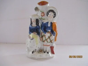 Antique English Staffordshire Spill Vase Young Boy & Girl in Regional Costume - Picture 1 of 12