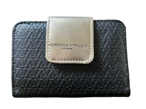 Adrienne Vittadini Women’s faux leather black & gold wallet with gold hardware. - Picture 1 of 6
