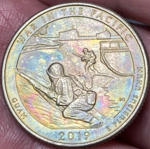 2019-P  War In The Pacific ATB Quarter Beautiful  Rainbow Toned Coin   #9 - Picture 1 of 14