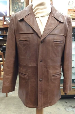 a ROBERT LEWIS IDEA Vintage 1960's Leather Jacket/Coat Size 44 Lt Brown Leather - Image 1 of 4