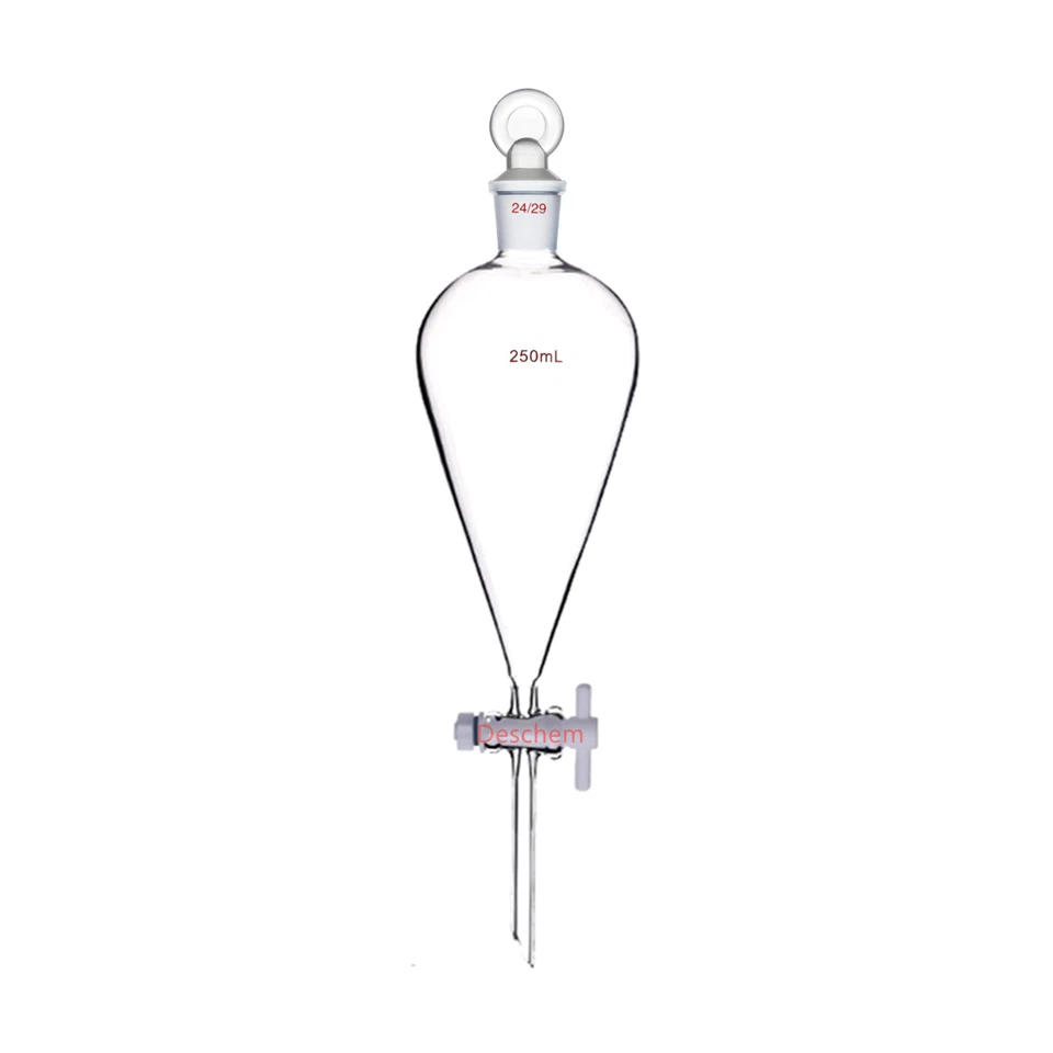 250ml,24/29,Glass Pyriform Separatory Funnel,PTFE Stopcock,Drop Tube,Pear Shape - Image 1 of 1