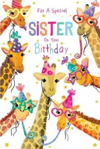 Sister Birthday Card Giraffes 9" x 6" Lovely Verse - Picture 1 of 2