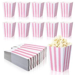 50 Pcs Pink Popcorn Boxes Small Pink Popcorn Bags Striped Paper Popcorn Bags - Picture 1 of 7