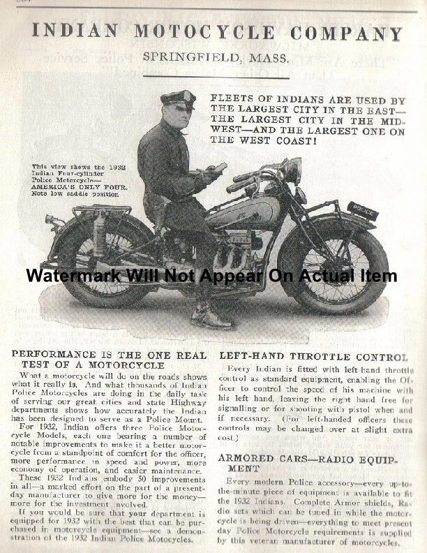 Folleto de ventas de motocicletas de la policía india 1932 impresión fotográfica vintage 8,5x11" Foto 1 de 1