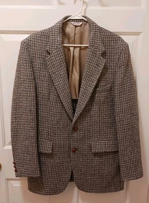 Vintage Harris Tweed 100% Scottish Wool Blazer Gray Brown Rust Houndstooth 42L - Image 1 of 4