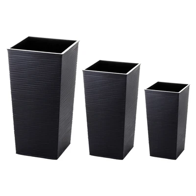 ENGELLAND 3er Set Pflanzkübel WPC Blumentopf Schwarz Rillenoptik - Bild 1 von 4