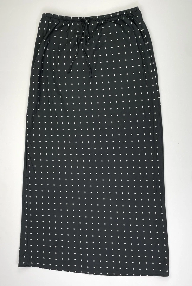 Maxi falda recta Missguided negra blanca a lunares de algodón con cordón talla mediana Foto 1 de 4