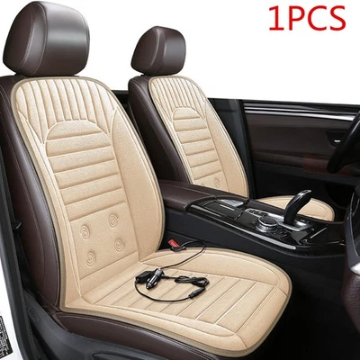 Heated Car Seat Cushion Protector Winter Warmer Chair Heating Pad Beige Plush - Image 1 of 4