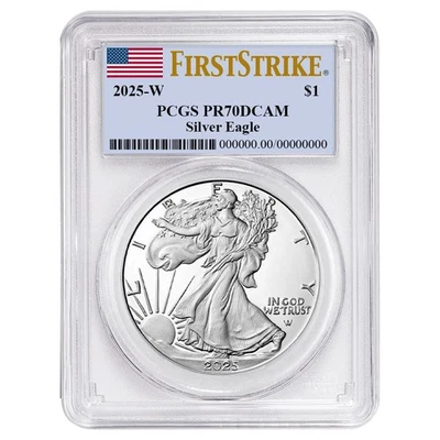 2025-W Proof $1 American Silver Eagle PCGS PR70DCAM FS Flag Label - Image 1 of 3