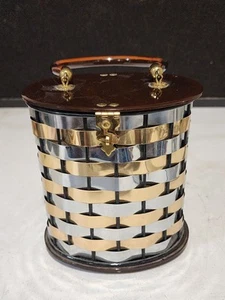 Vintage Dorset Rex Fifth Avenue Silver Gold Metal Basket Weave Purse Lucite Lid - Picture 1 of 8