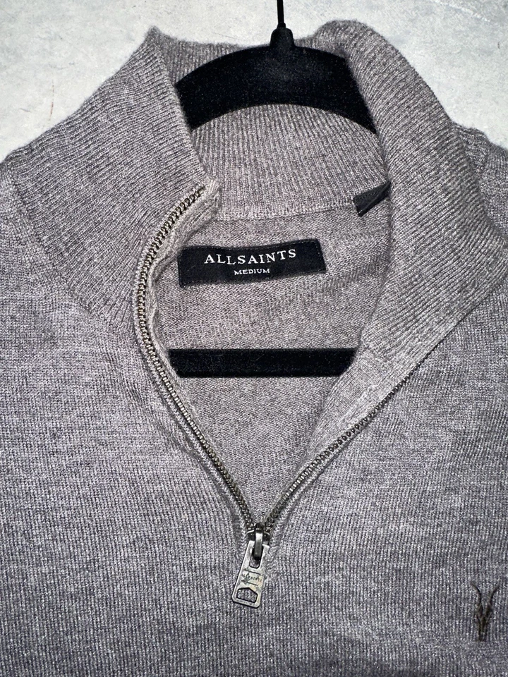 Cremallera de cuarto de lana All Saints, para hombre M, gris oscuro manga larga, cremallera plateada oscura Foto 1 de 4