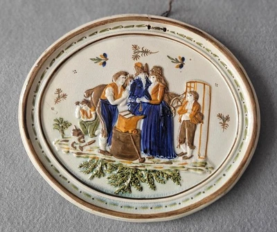 ANTIQUE PRATT WARE GRETNA GEEN MARRIAGE SCENE PLAQUE C1795-1800 - Image 1 of 4