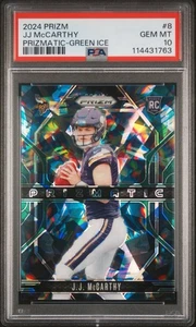 2024 Football J.J. McCarthy #8 RC Prizmatic Green Ice PSA 10 - Picture 1 of 3