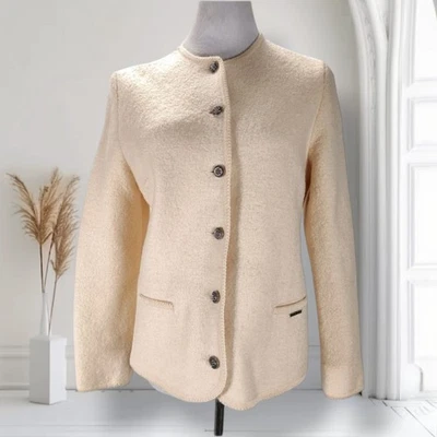 Geiger Austria Ivory Boiled Wool Blazer 42 Collared Vintage Jacket Metal Buttons - Image 1 of 4