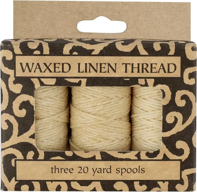 Waxed Genuine Linen Thread, 20 Yards, Pack of 3 Spools: Natural (BBHM208) - Image 1 of 4