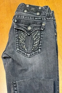 Miss Me Jeans 28 Faded Black Signature Skinny Bling Embellished Y2K Grunge Edgy - Bild 1 von 21