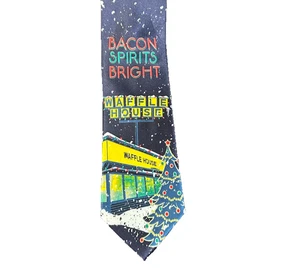 WAFFLE HOUSE Herren Weihnachts Krawatte BACON SPIRITS BRIGHT Navy Blau Schnee Urlaub - Bild 1 von 3