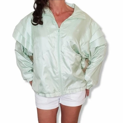 Adidas Vintage 80s Silver Tag Mint Green Satin Full Zip Jacket Pockets Medium - Image 1 of 4