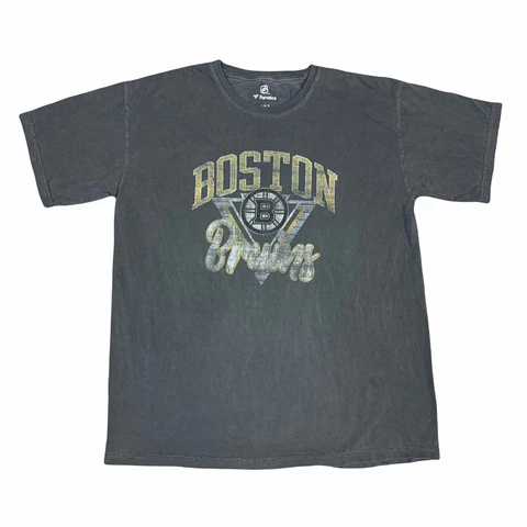 Boston Bruins Shirt Mens Large Gray Yellow Fanatics NHL Hockey Adult Cover