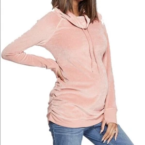 Isabel Maternity Pink Velour Cowl Neck Pullover Sweatshirt Women’s Size Medium - Picture 1 of 9