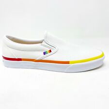 white slip on vans rainbow bottom