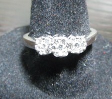 CHRISTMAS SALE 14K  WHITE GOLD UNUSUAL DIAMOND TRIPLE FLOWER RING  SIZE 5.25