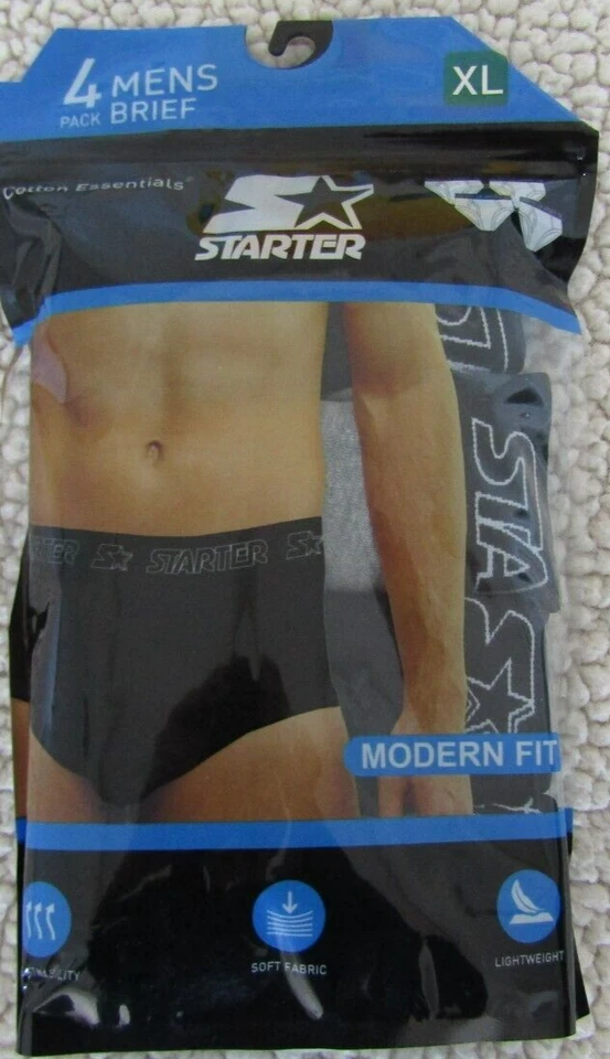Starter Men's Underwear 4-Pack Solid Briefs NWT Black/Gray XL - Image 1 of 3