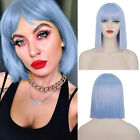 Short Blue Bob Wig with Bangs,Straight Bob Halloween Wig for Women Cosplay Party