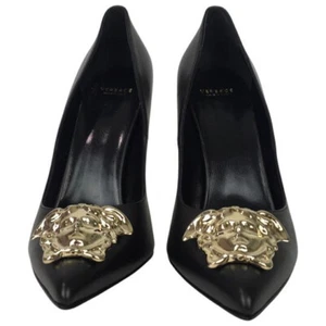 Versace Women's Gold Medusa Logo High Heel Shoes Patent Leather Black Sz 35 - Picture 1 of 10