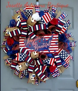Patriotic wreath, 4th July wreath, Independence Day wreaths for front door - Picture 1 of 9