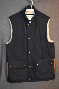 Orvis Men's M Wool Hunting Vest with Cotton Lining Leather Trim Full Zip Snap Up - Picture 1 of 5