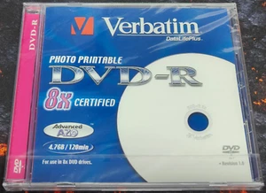 VERBATIM DVD-R - 4.7GB 120 min 8x SPEED - PRINTABLE - 43272 - Foto 1 di 1