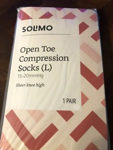 SOLIMO OPEN TOE COMPRESSION SOCKS SHEER KNEE HIGHS - BEIGE, 15-20, LARGE - PAIR - Picture 1 of 2