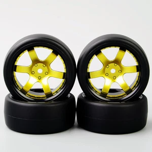 4X RC flache Driftreifen & Felge 12 mm Sechskant für HPI HSP 1:10 On-Road Rennwagen - Bild 1 von 6