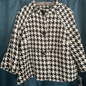 Michael Kors Houndstooth Black And White Knit Jacket Cropped Lined Size 1X NWT - Picture 1 of 10