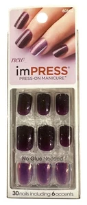 Kiss Impress 30 Gel Press-On Nails BRIGHT AS A FEATHER Short Oval Glossy Glitter - Picture 1 of 10