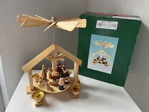 VINTAGE GERMAN WOODEN CANDLE NATIVITY PYRAMID BOXED SPINNING