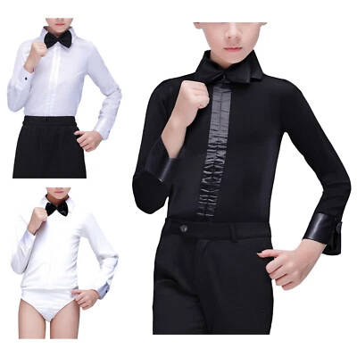 Camisa de baile moderna latina para niños Body Leotardo Solapa Mameluco Prendas para el torso con pajarita Foto 1 de 4