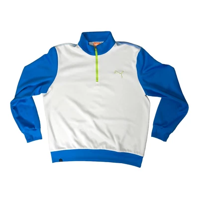 PUMA синий белый 1/4 молнии пуловер мужской размер большой тренировочная куртка оранжевый отделки - Изображение 1 из 4