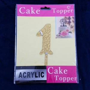 Cake Topper number 1 ONE ACRYLIC gold First Birthday Wedding sparkle bling - Picture 1 of 3
