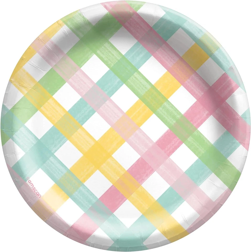 Spring Fun Easter Holiday Pastel Gingham Theme Party 6.75" Paper Dessert Plates - Image 1 of 1