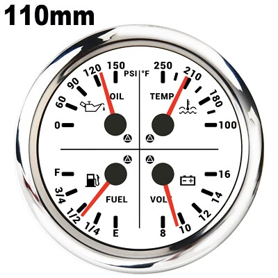 110mm 4IN1 Multi-function Gauge Fuel Level Oil Pressure Water Temp Volt for Boat - Image 1 of 4