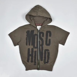 MOSCHINO Boys Kids Cotton Full Zip Hoodie Sweatshirt Short Sleeve Big Logo 7 Y - Picture 1 of 5