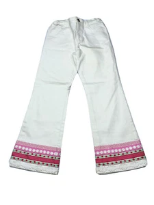 Lilly Pulitzer Girls White Pink Lace Trim Bottom Straight Jeans Pants Sz 8X VTG - Picture 1 of 9