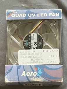 aeroCool QUAD UV LED 80mm BALL BEARING CASE FAN GREEN BLADE & BLUE FRAME l๐k - Picture 1 of 9