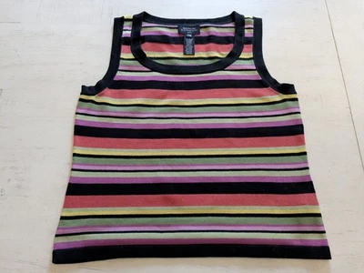 Camiseta sin mangas Jones New York a rayas sin mangas mezcla de algodón tejida concha pequeña mediana Foto 1 de 4