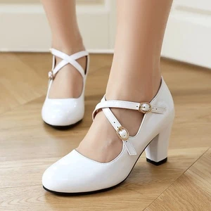 Mujeres Damas Tacón Medio Correas Cruzadas Mary Jane Fiesta Noche Zapatos Sandalias Talla - Imagen 1 de 27